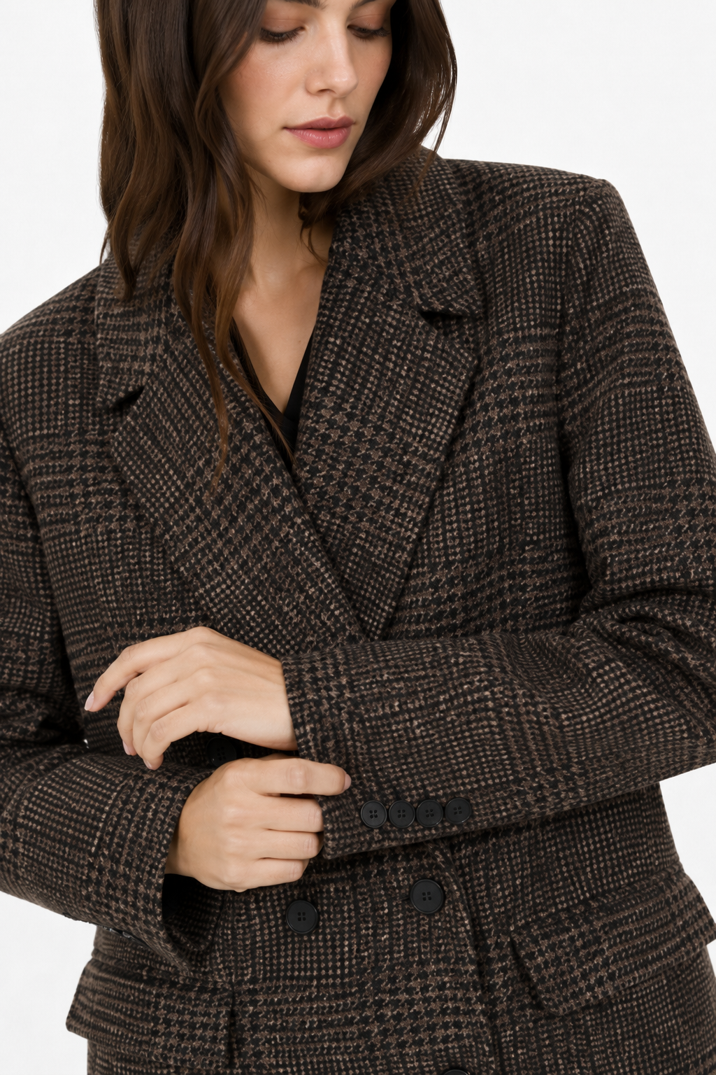 Checked Double-Breasted Longline Coat
