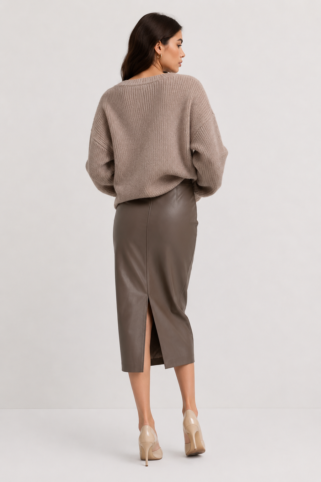 Split-Hem Leather-Effect Pencil Skirt