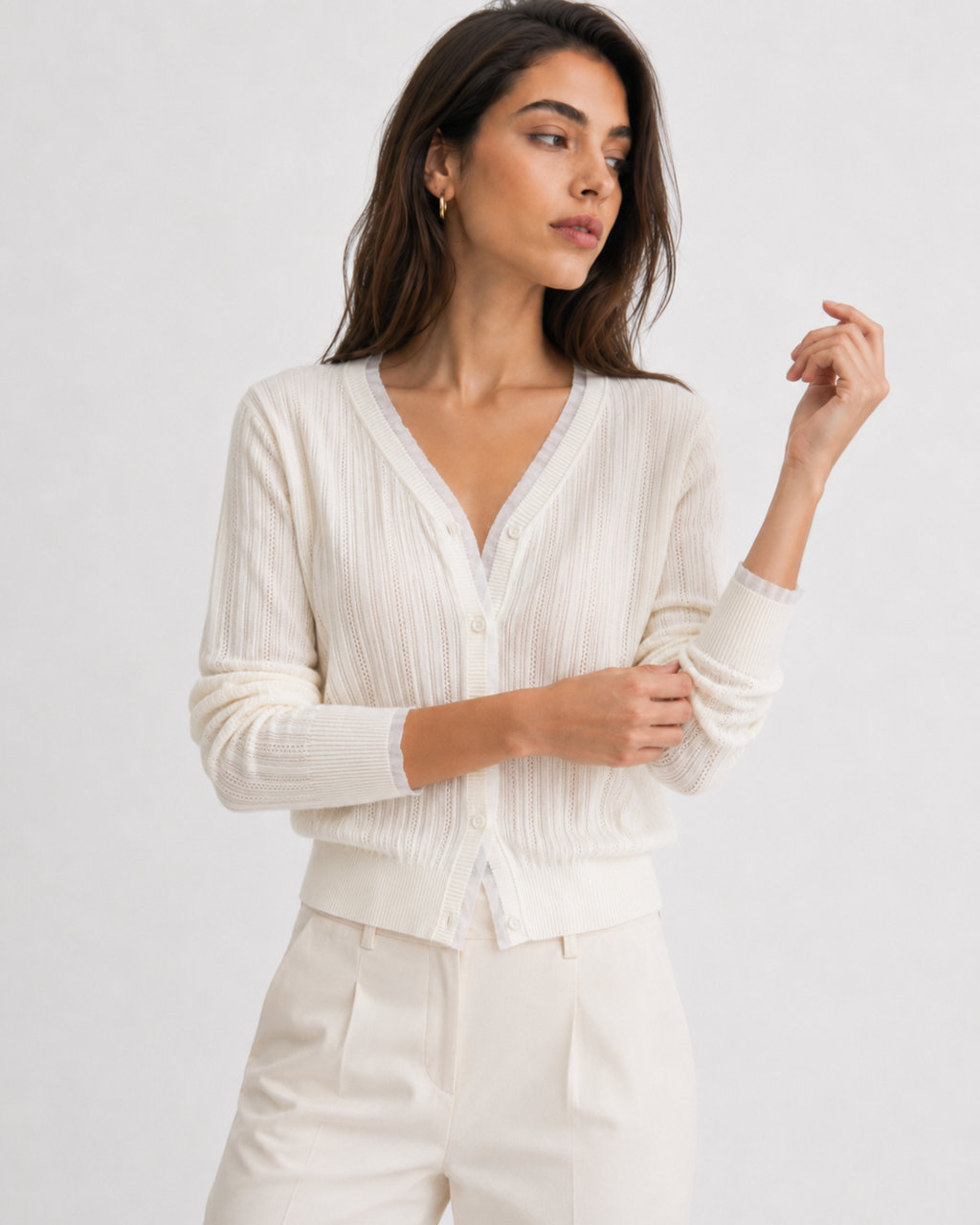Lace-Trim V-Neck Cardigan