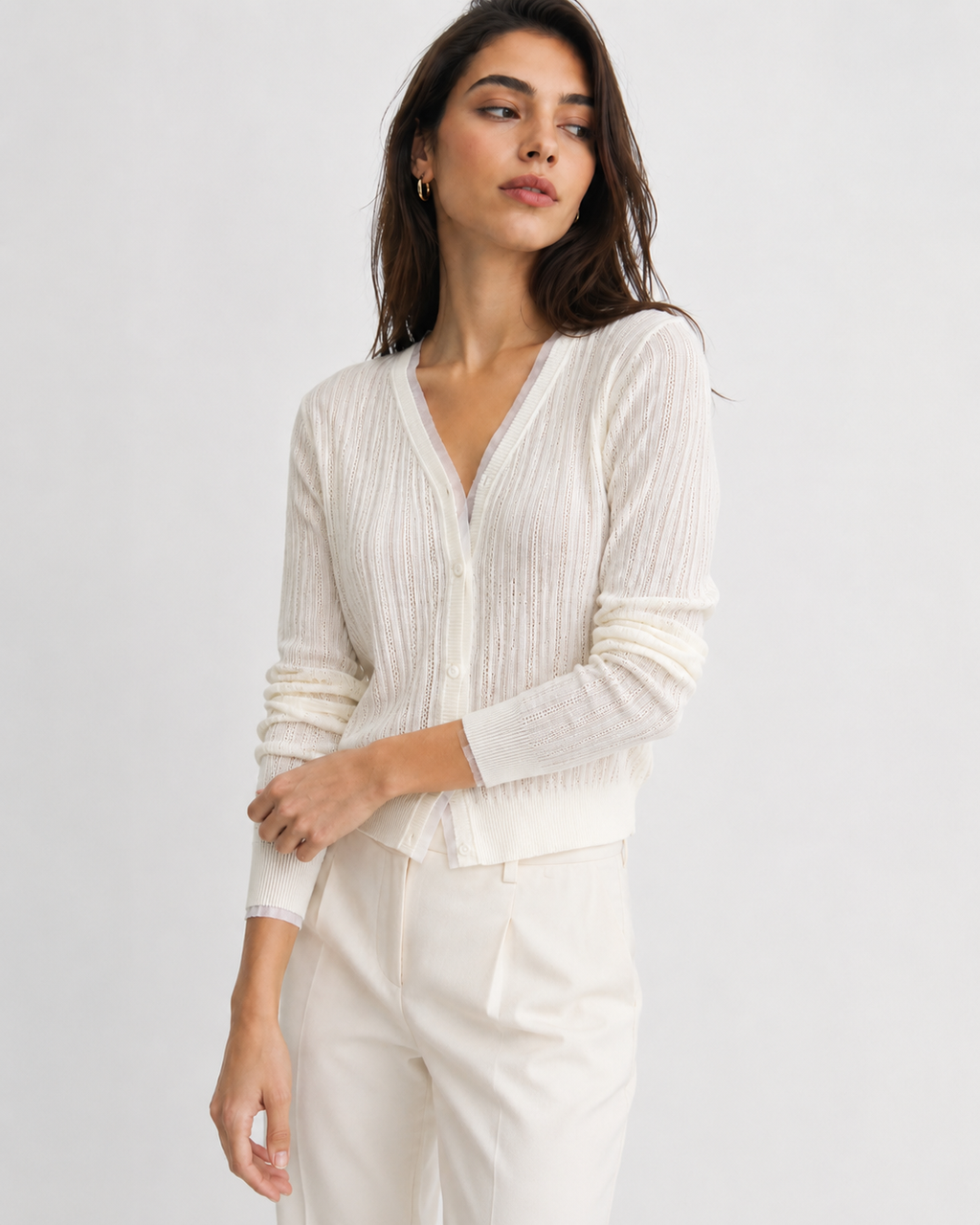 Lace-Trim V-Neck Cardigan