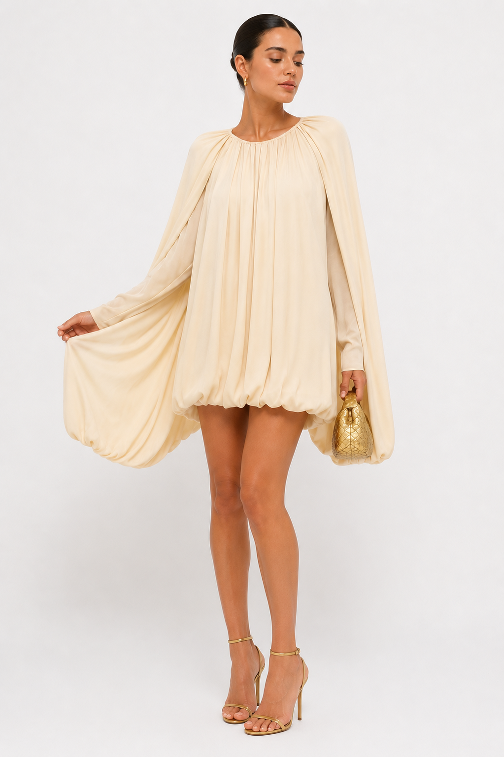 Draped Long-Sleeve Mini Dress