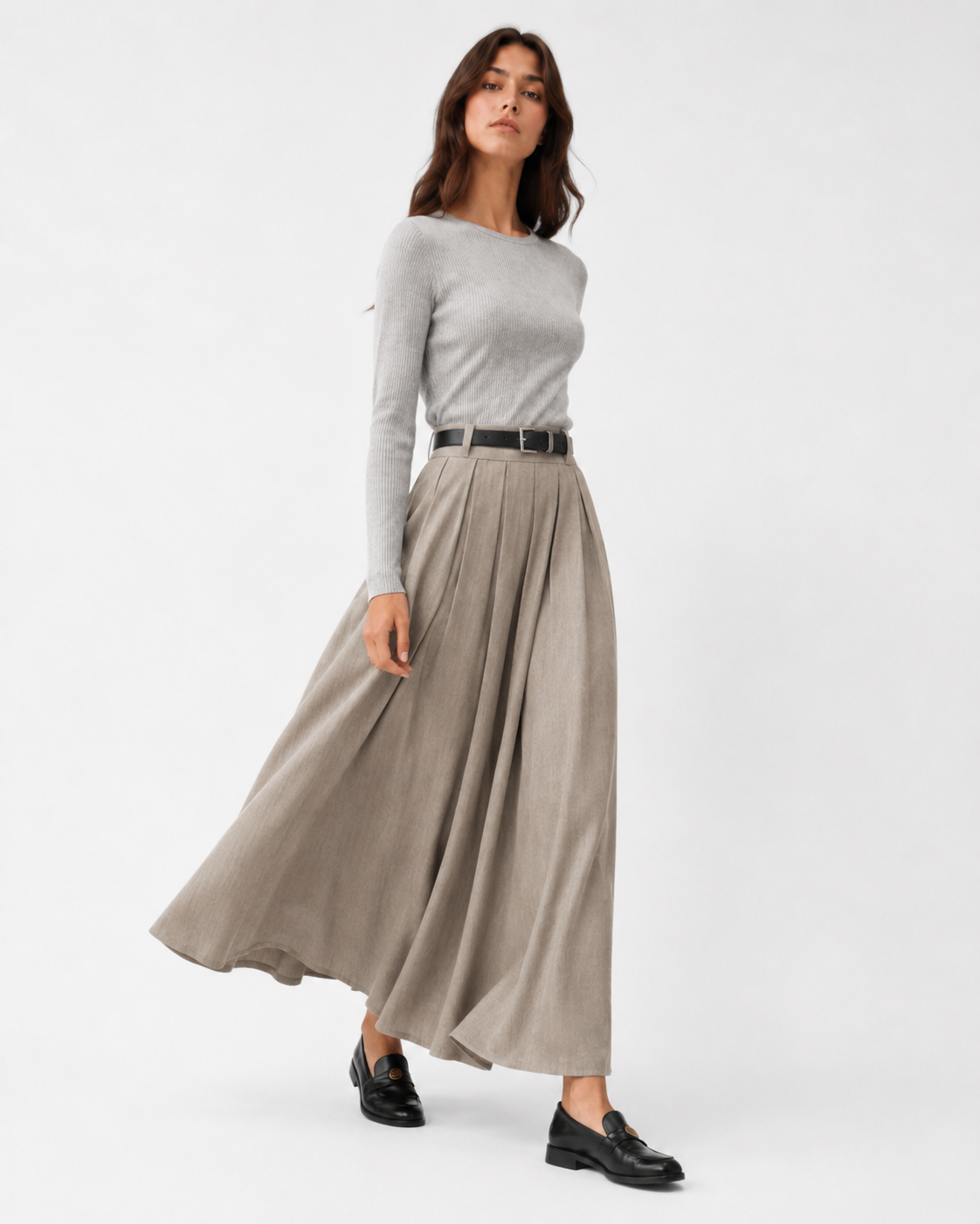Pleated A-Line Midi Skirt