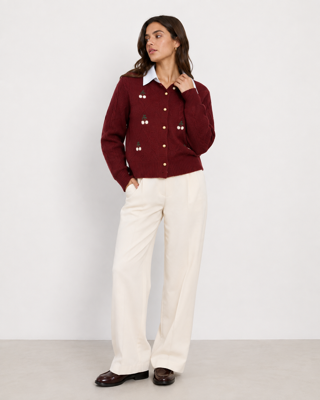 Relaxed Collared Knit Cardigan