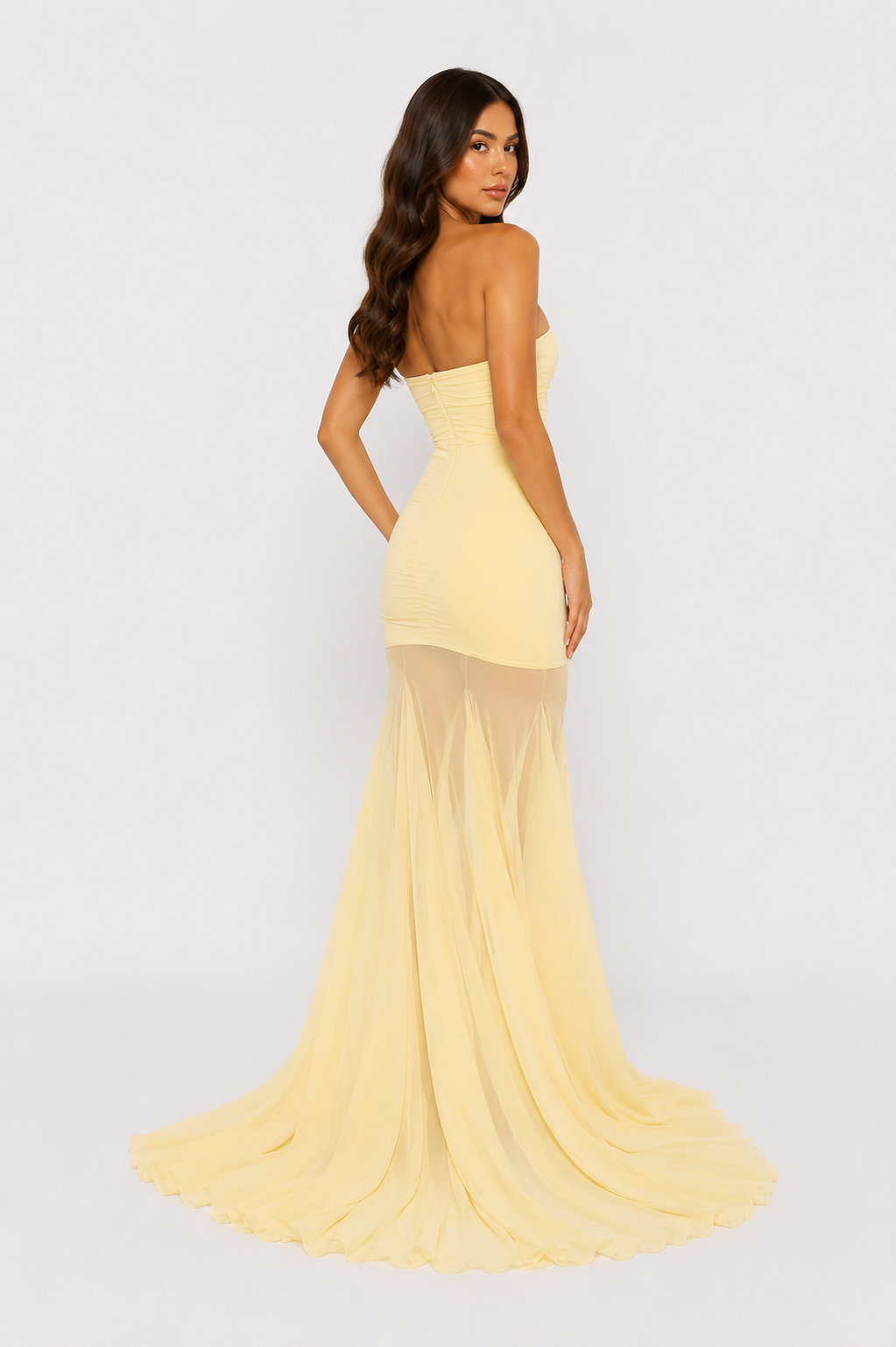 Pleated-Hem Strapless Maxi Dress