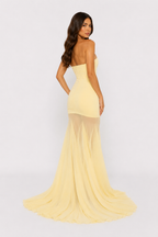 Pleated-Hem Strapless Maxi Dress