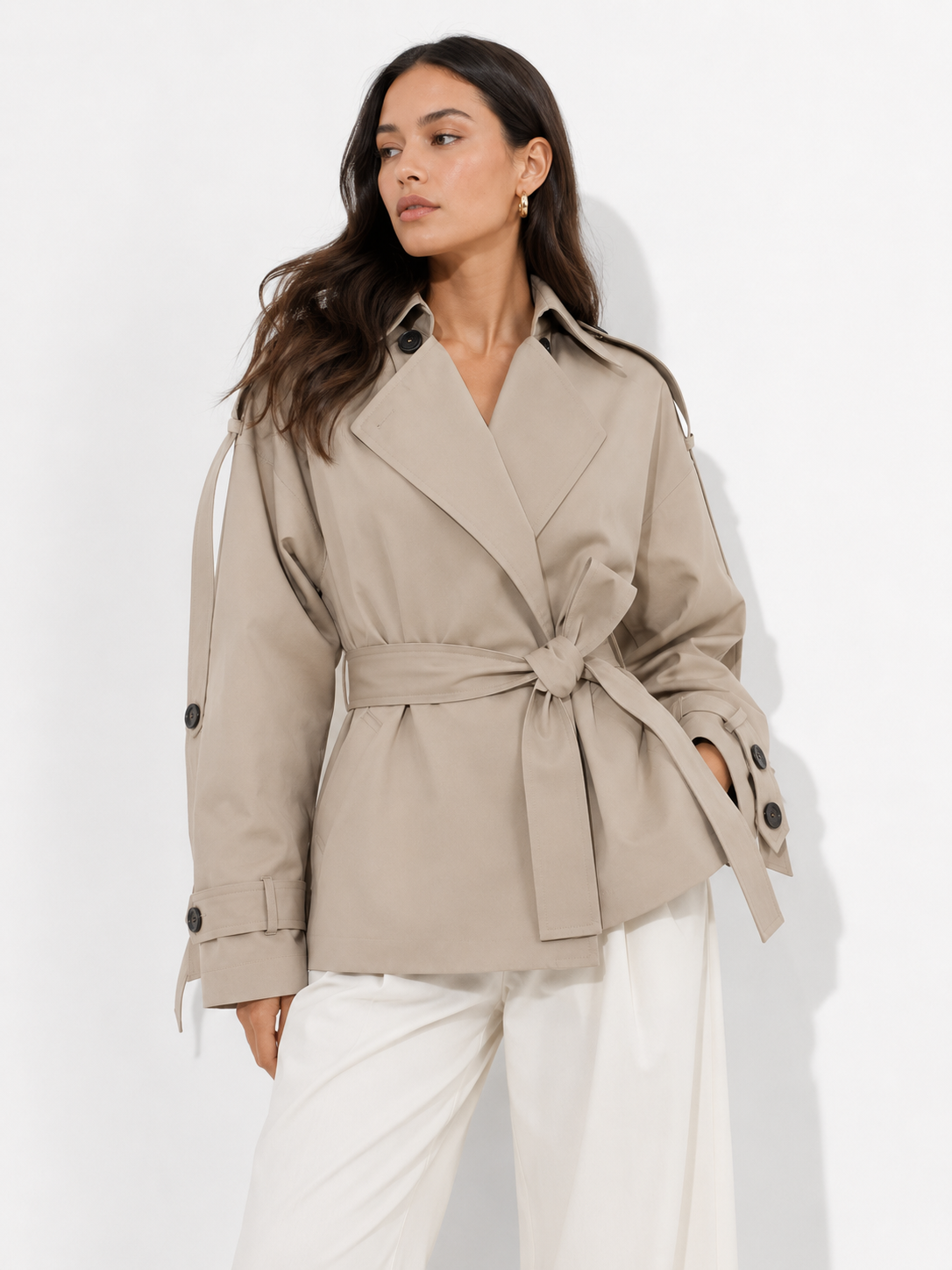 Belted Cropped Trench Jacket