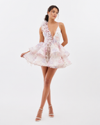 Floral Halter Backless Mini Dress