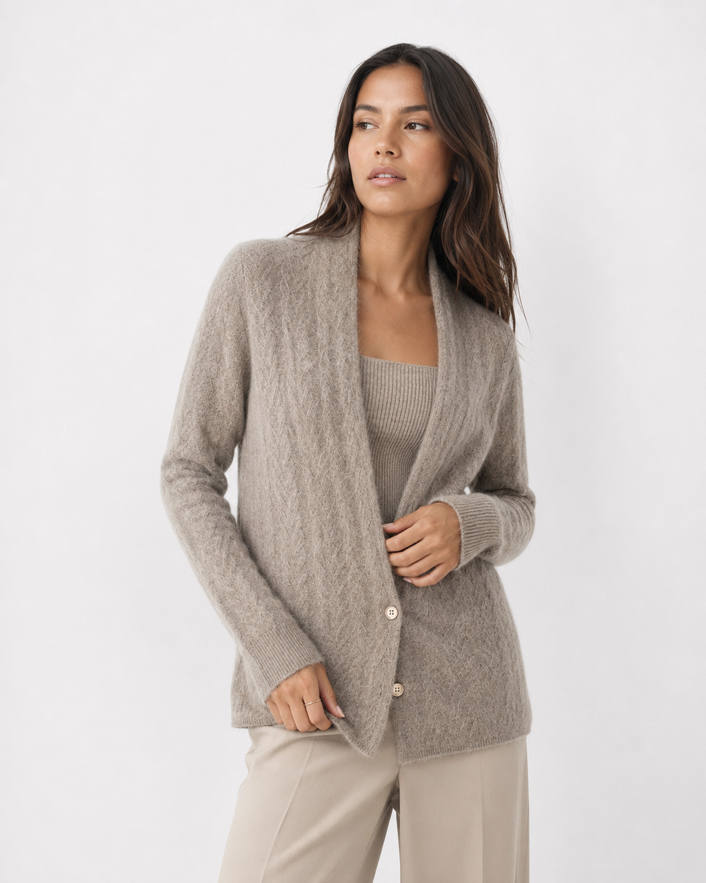 Scarf-Collar Knit Cardigan