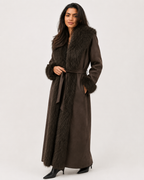 Plush-Panelled Belted Coat