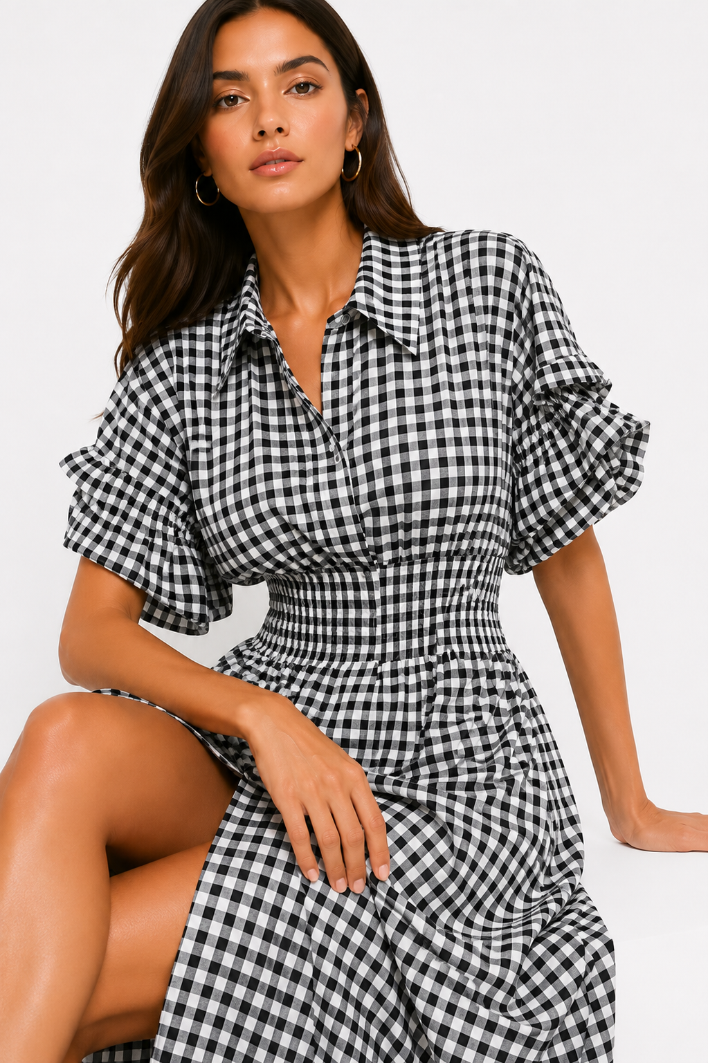 Gingham High-Slit Maxi Dress