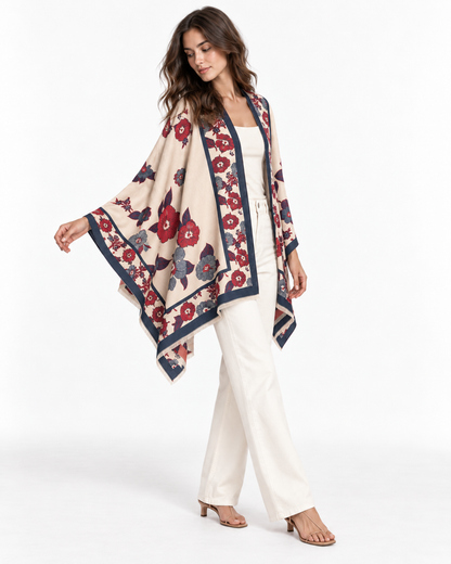 Floral-Print Draped Shawl