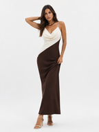 Two-Tone V-Neck Straight Midi Dress