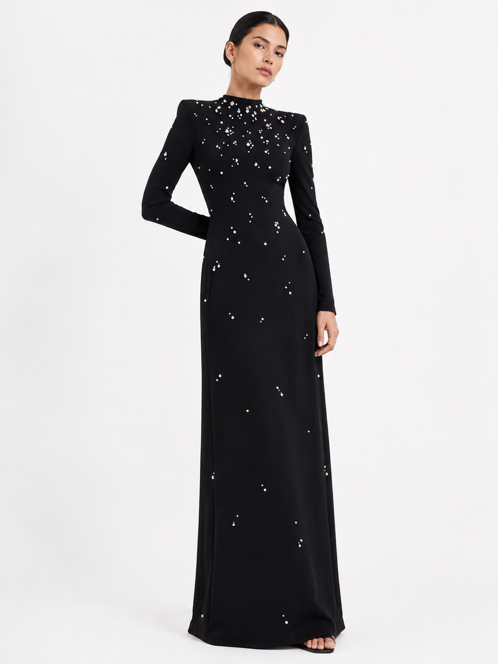 Embellished High-Neck Maxi Dress