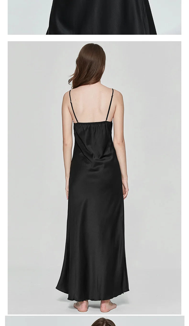 Satin-Finish Maxi Slip Dress with Floral Lace Trim