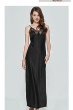 Satin-Finish Maxi Slip Dress with Floral Lace Trim