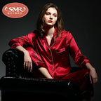 Satin-Finish Tailored Pyjama Set with Contrast Trim