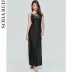 Satin-Finish Maxi Slip Dress with Floral Lace Trim