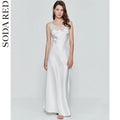 Satin-Finish Maxi Slip Dress with Floral Lace Trim