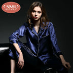 Satin-Finish Tailored Pyjama Set with Contrast Trim