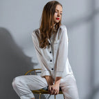 Satin-Finish Tailored Pyjama Set with Contrast Trim