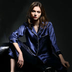 Satin-Finish Tailored Pyjama Set with Contrast Trim