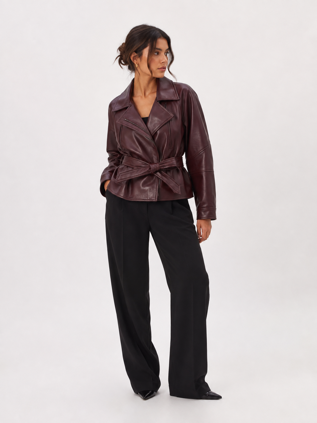 Belted Leather-Effect Trench Jacket