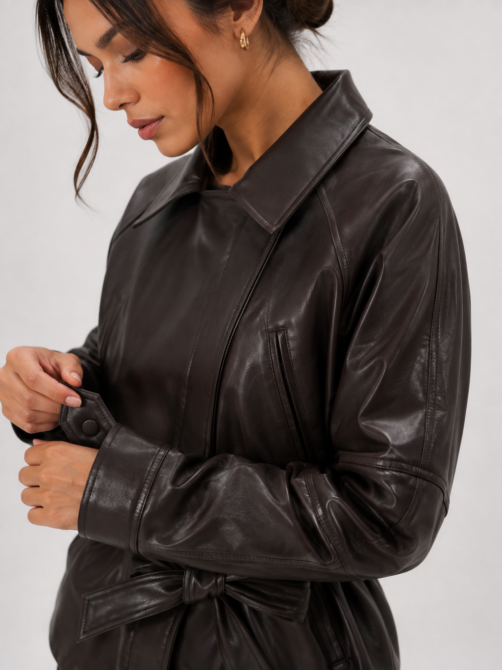 Belted Leather-Effect Trench Jacket