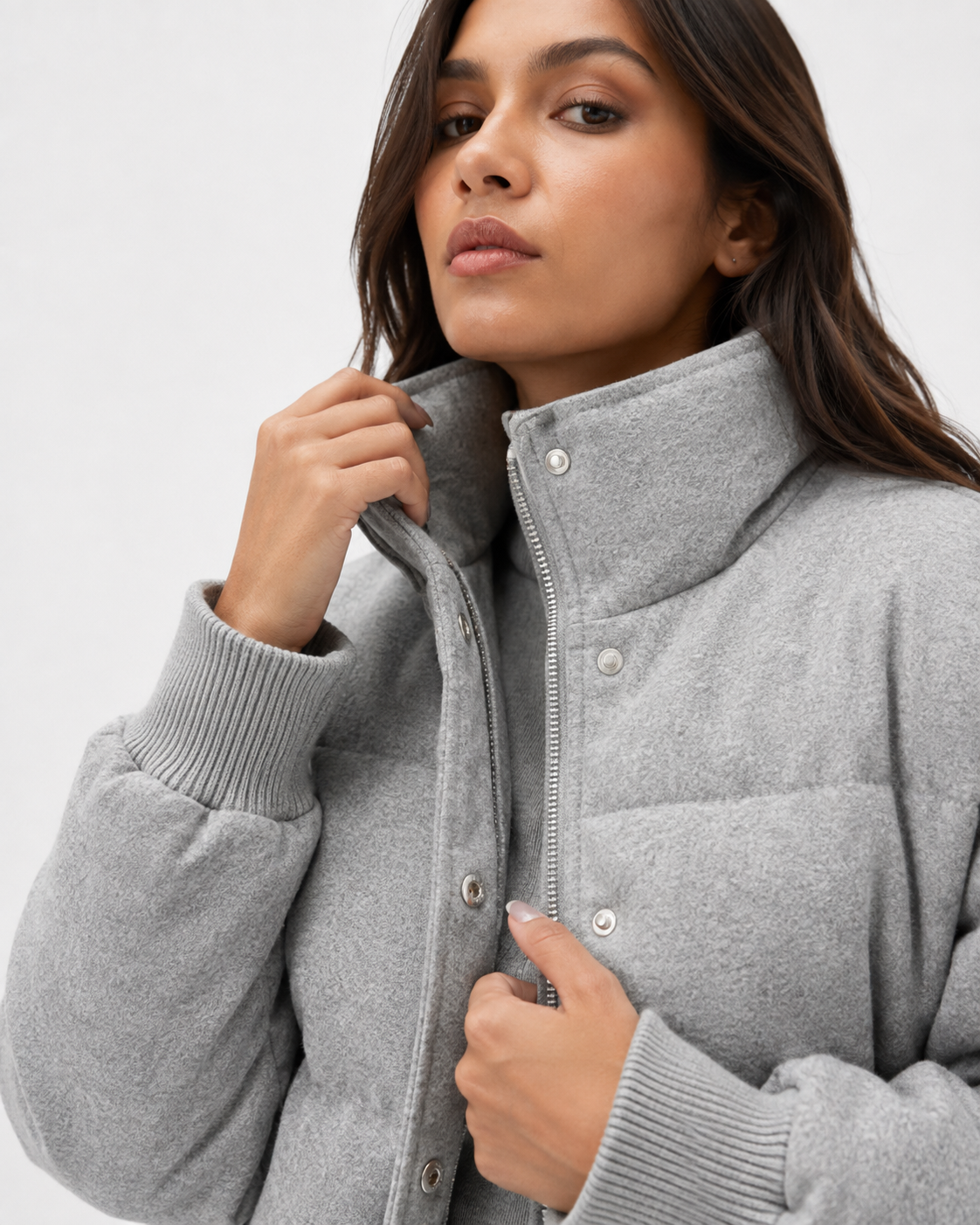 Cropped Padded Funnel-Neck Jacket