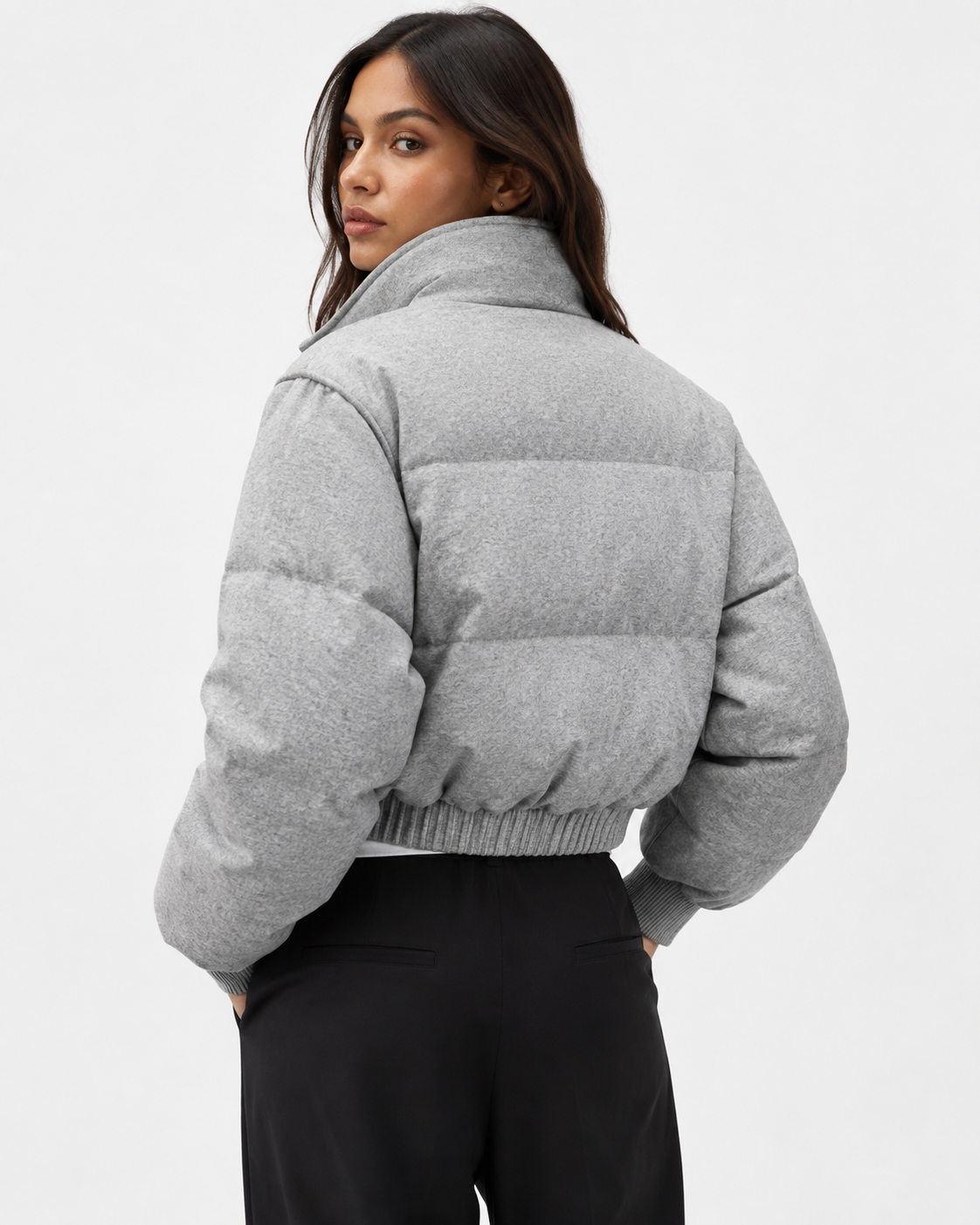 Cropped Padded Funnel-Neck Jacket