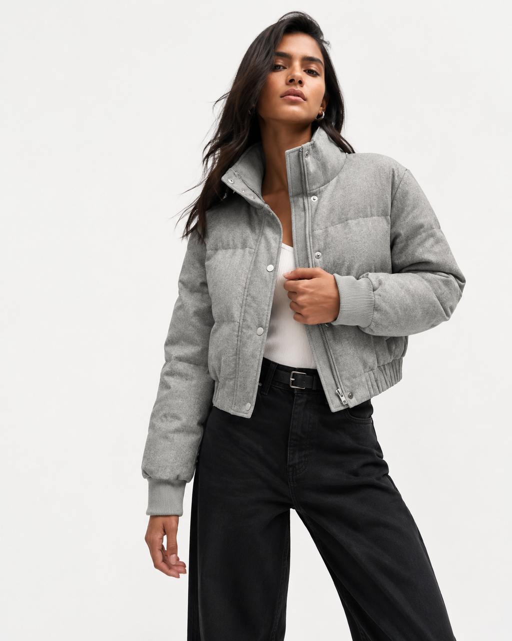Cropped Padded Funnel-Neck Jacket