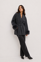 Plush-Trim Open-Front Jacket