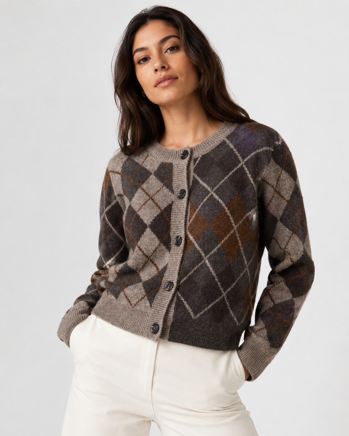 Diamond-Pattern Knit Cardigan