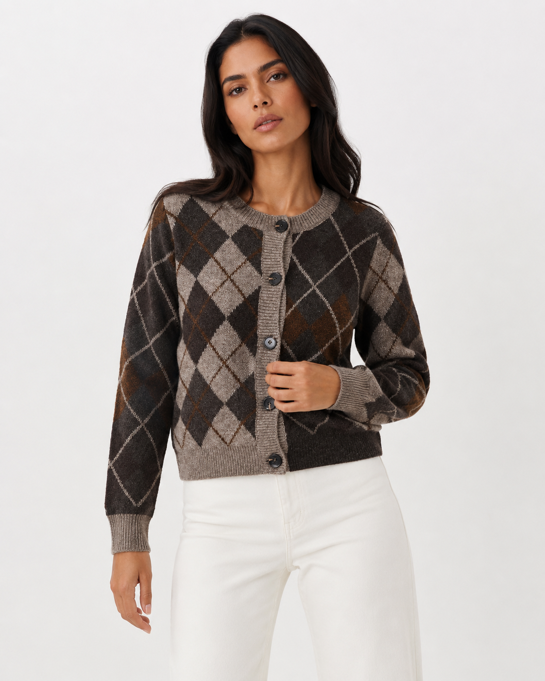 Diamond-Pattern Knit Cardigan
