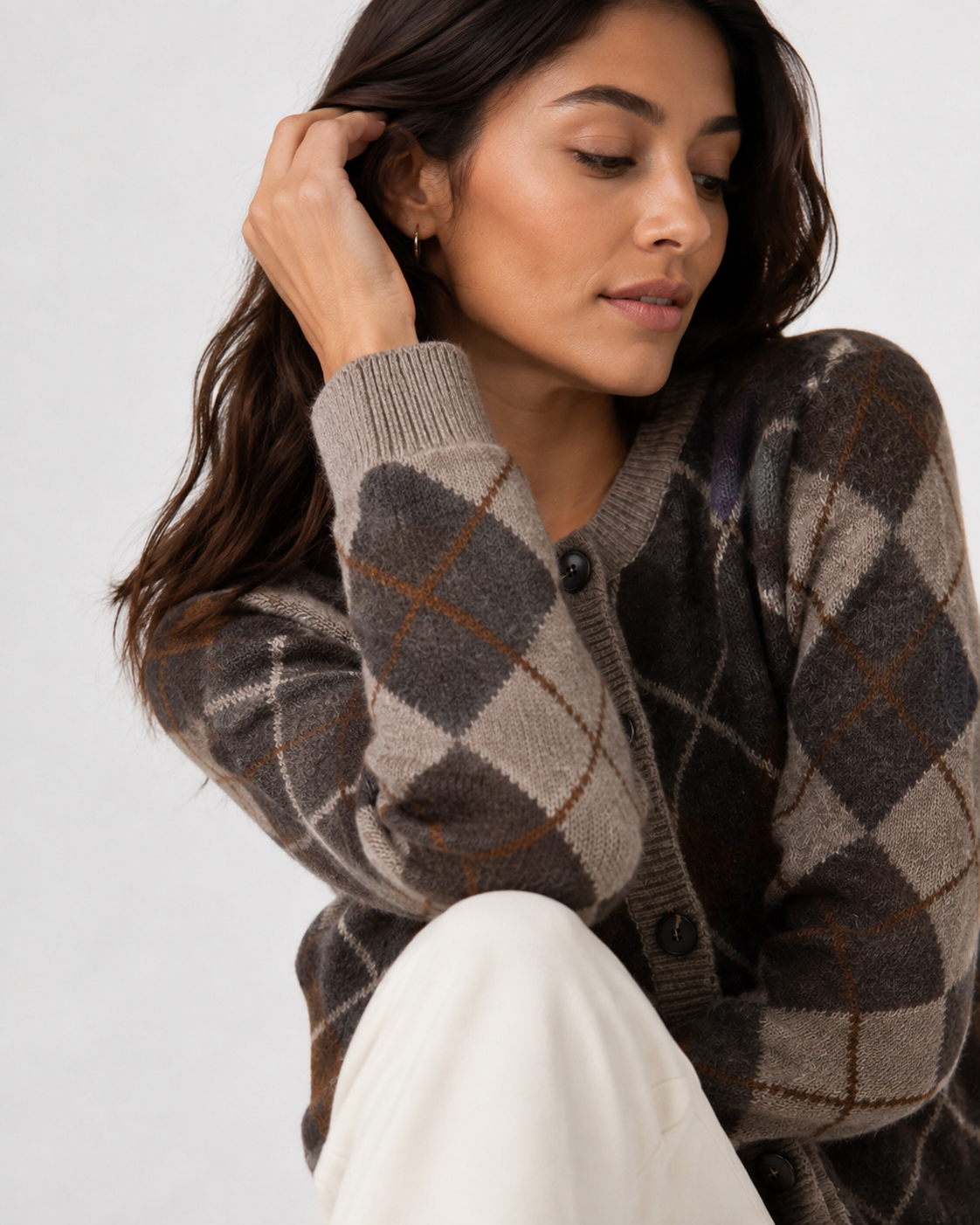 Diamond-Pattern Knit Cardigan