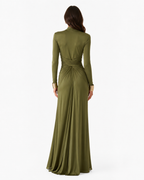 Twist-Waist V-Neck Maxi Dress