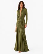 Twist-Waist V-Neck Maxi Dress