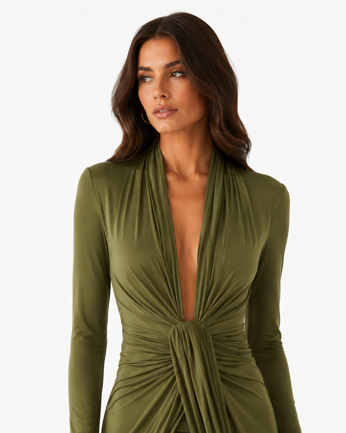 Twist-Waist V-Neck Maxi Dress