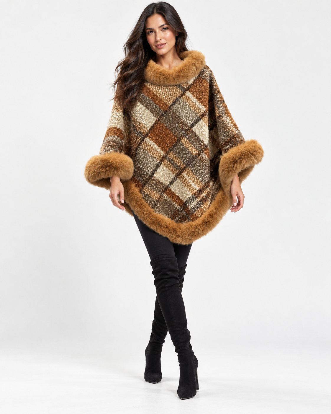 Striped Trimmed Poncho