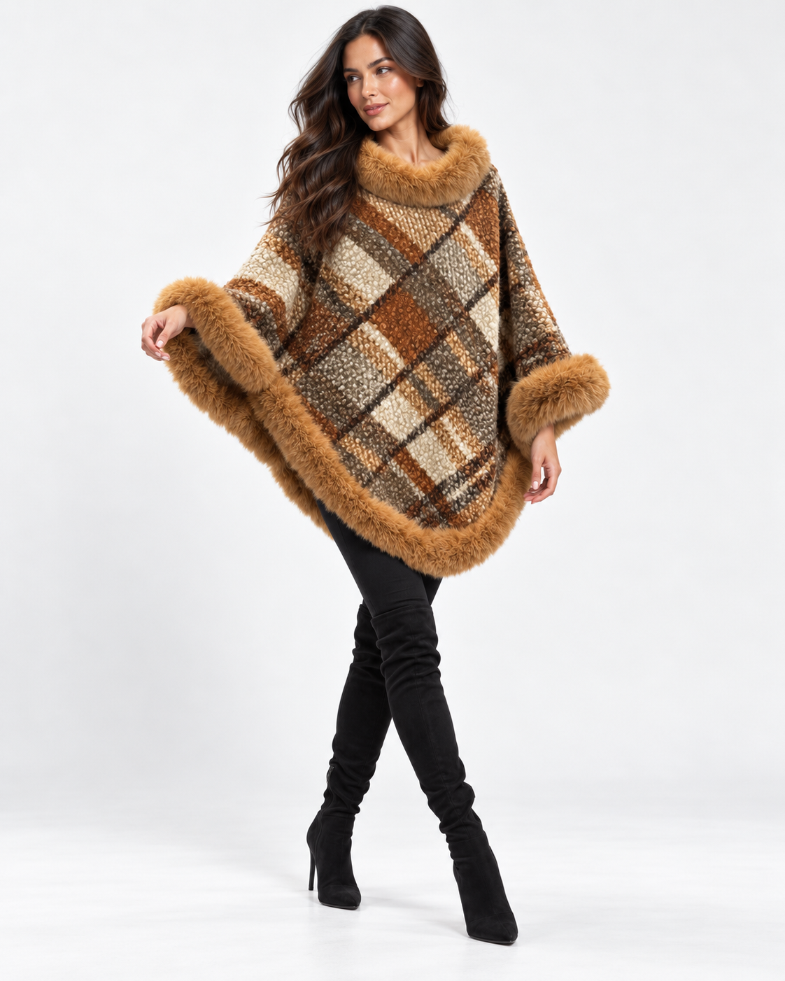 Striped Trimmed Poncho