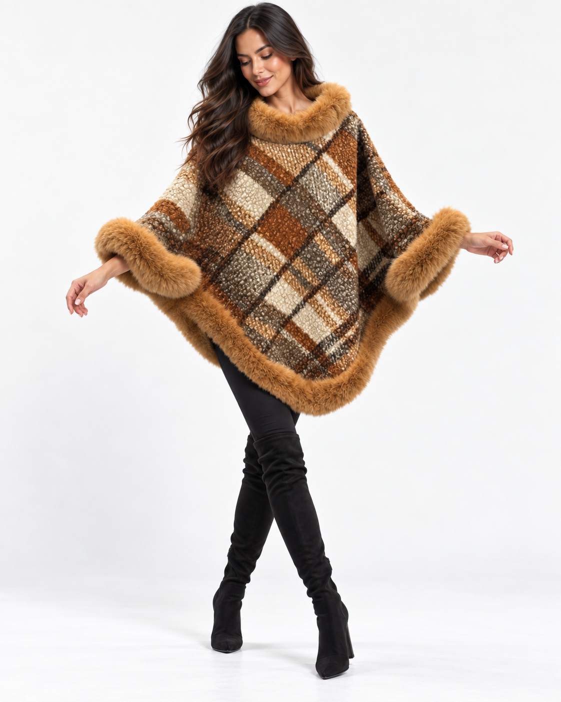 Striped Trimmed Poncho