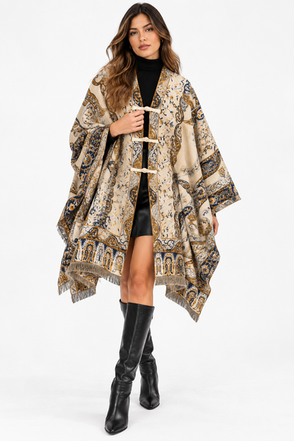 Paisley-Print Tassel Cape