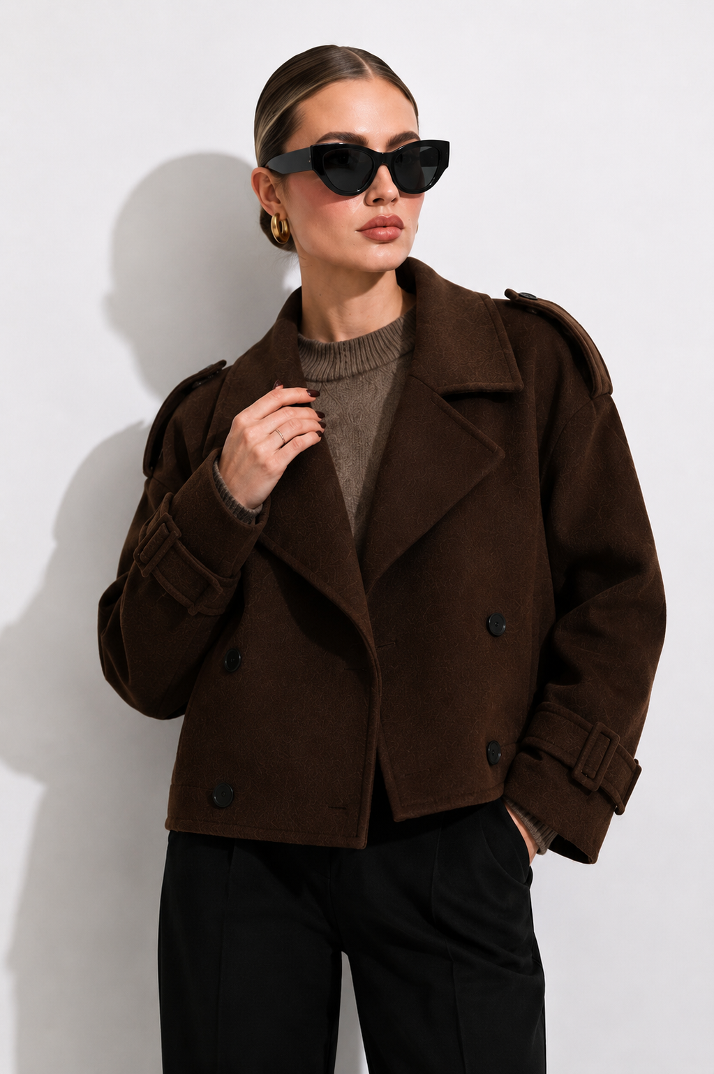 Cropped Double-Breasted Wool-Blend Trench Jacket
