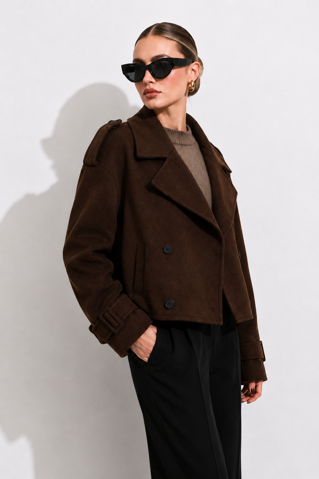 Cropped Double-Breasted Wool-Blend Trench Jacket