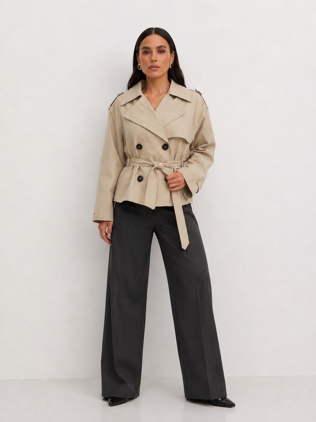 Belted Peplum Trench Jacket