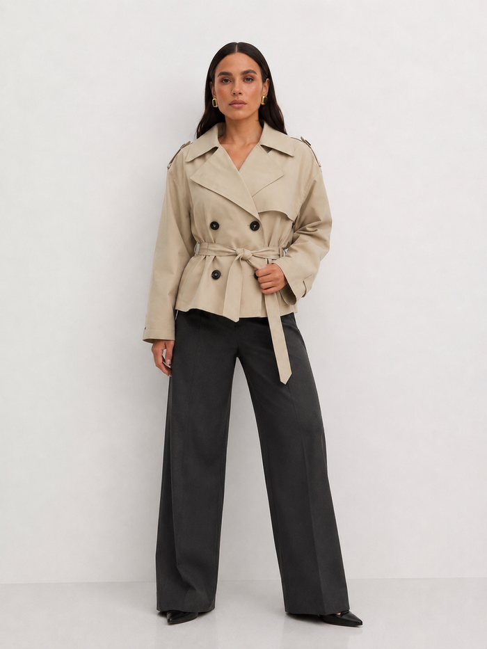 Belted Peplum Trench Jacket
