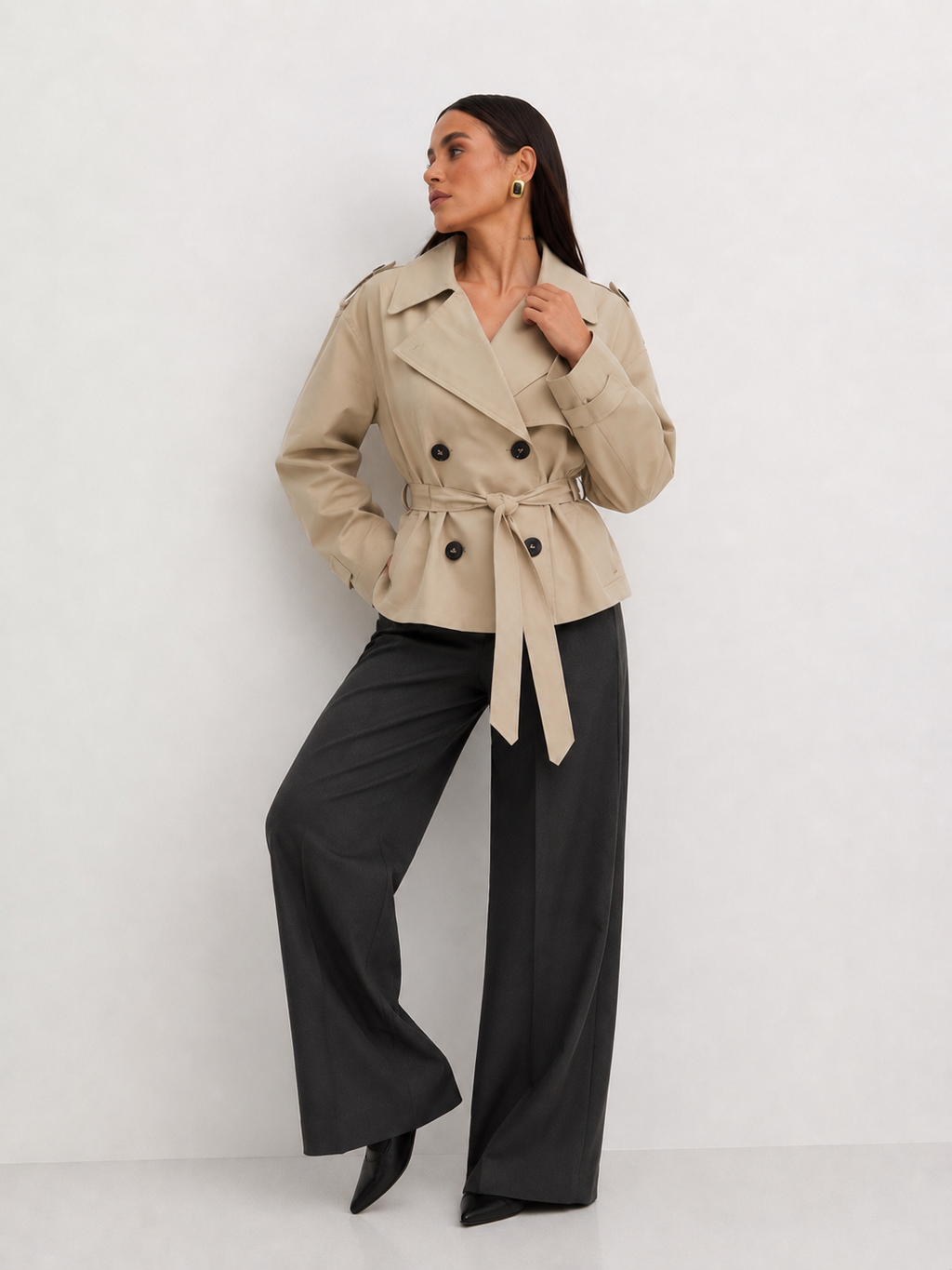 Belted Peplum Trench Jacket