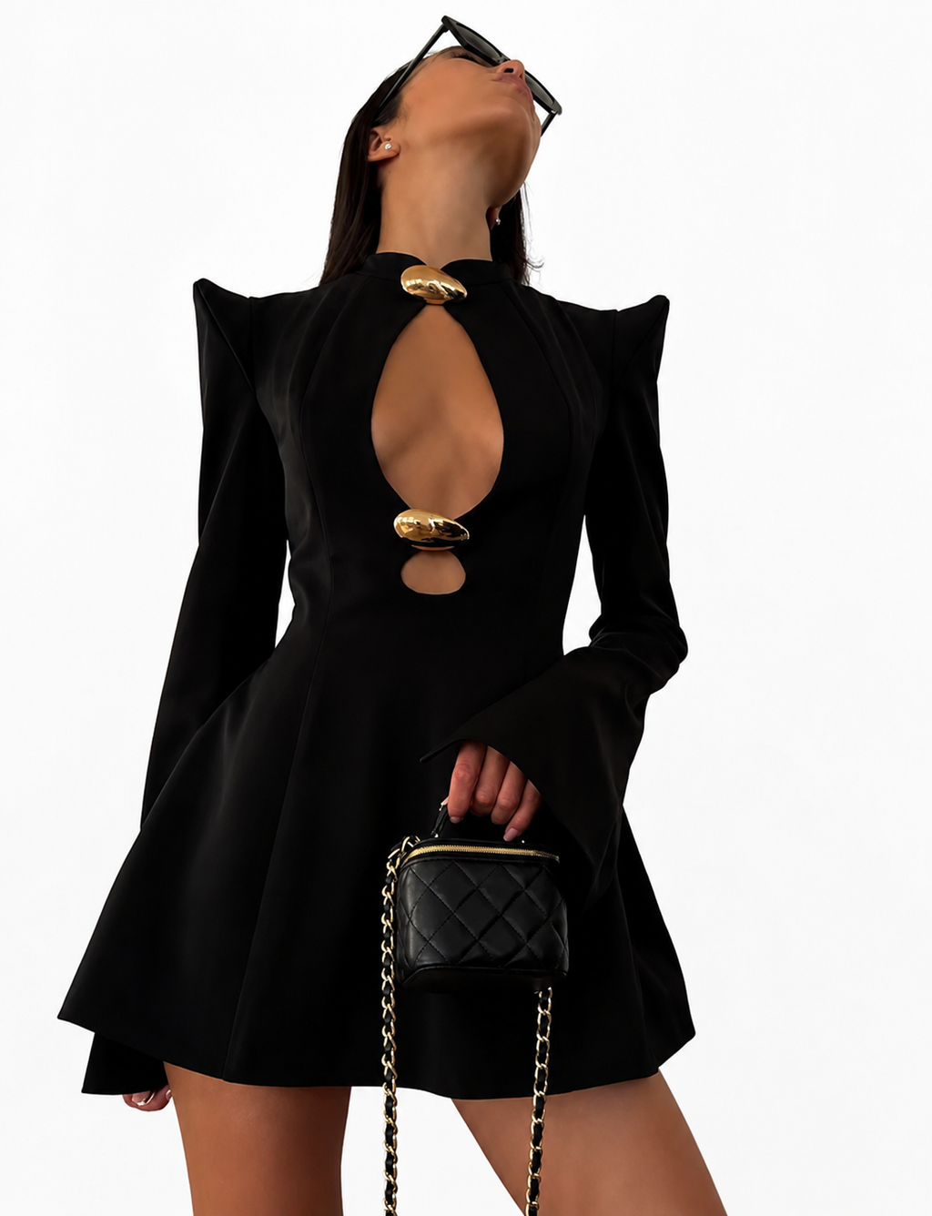 Long-Sleeve Cut-Out Mini Dress