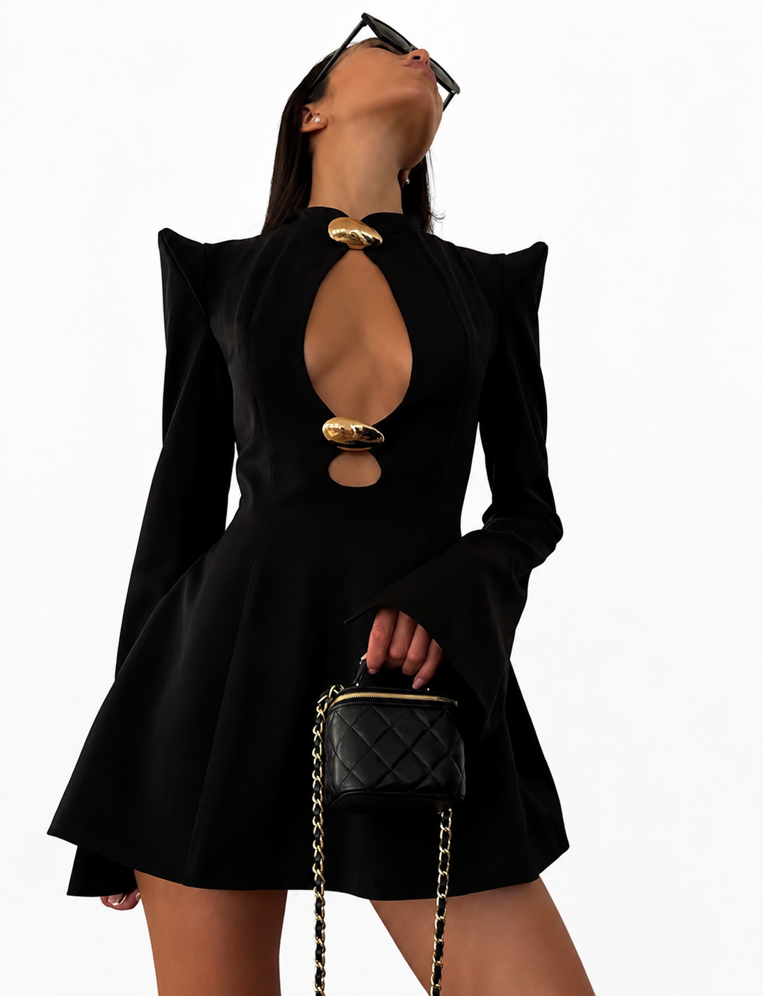 Long-Sleeve Cut-Out Mini Dress