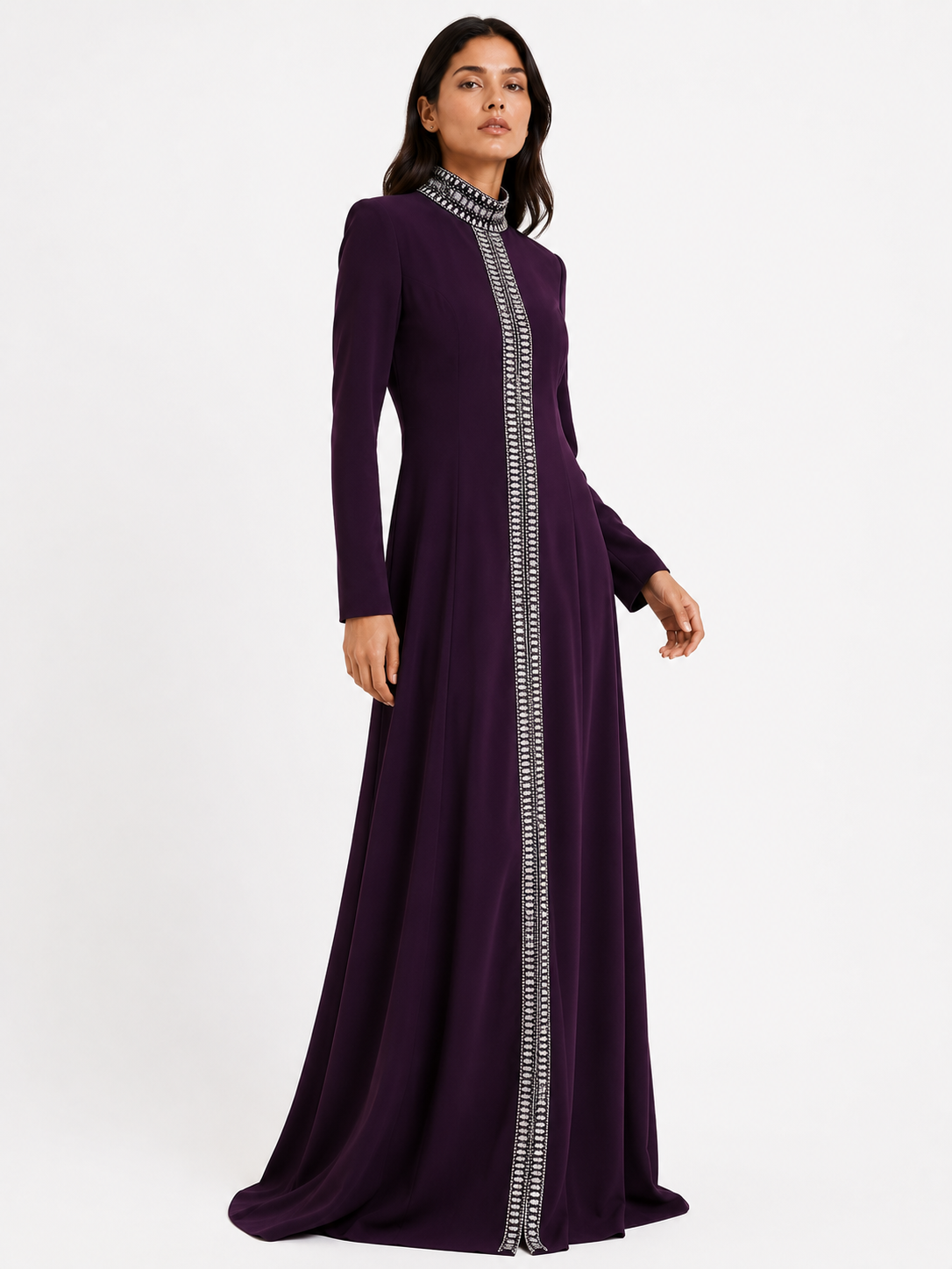 High-Neck Zip-Front Maxi Dress