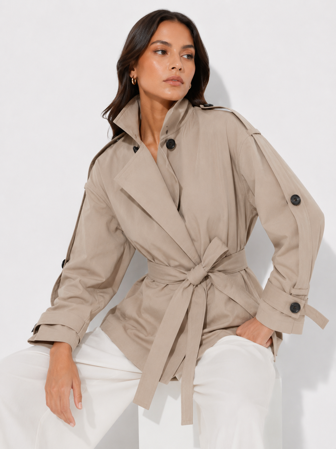 Belted Cropped Trench Jacket